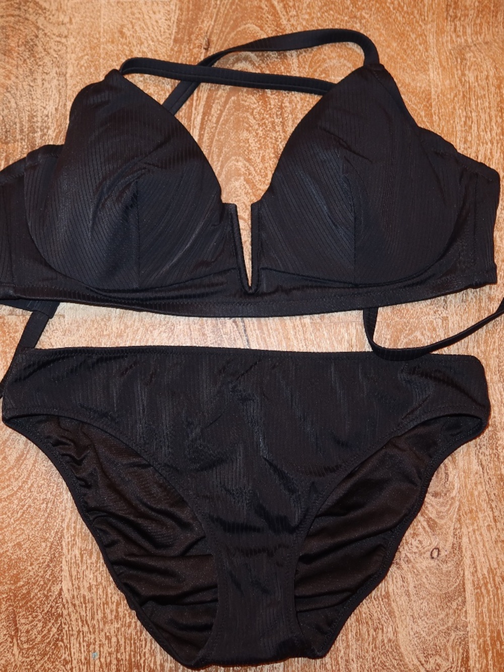 Womens Black Bikini Halter Top Size 38DD Top Size M Bottoms